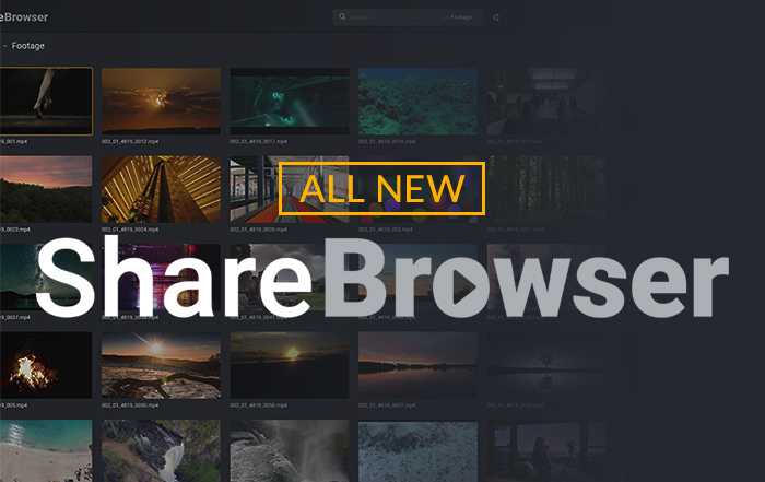 All New ShareBrowser over screenshot of ShareBrowser interface in gallery view