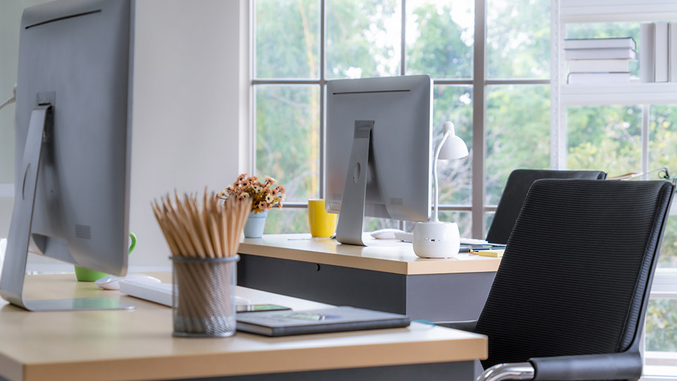 two empty office desks