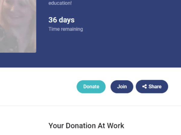Closeup of CauseVox Donation, Join, and Share Buttons